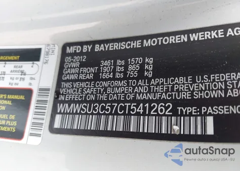 2012 Mini Cooper из США, поврежденный, VIN WMWSU3C57CT541262